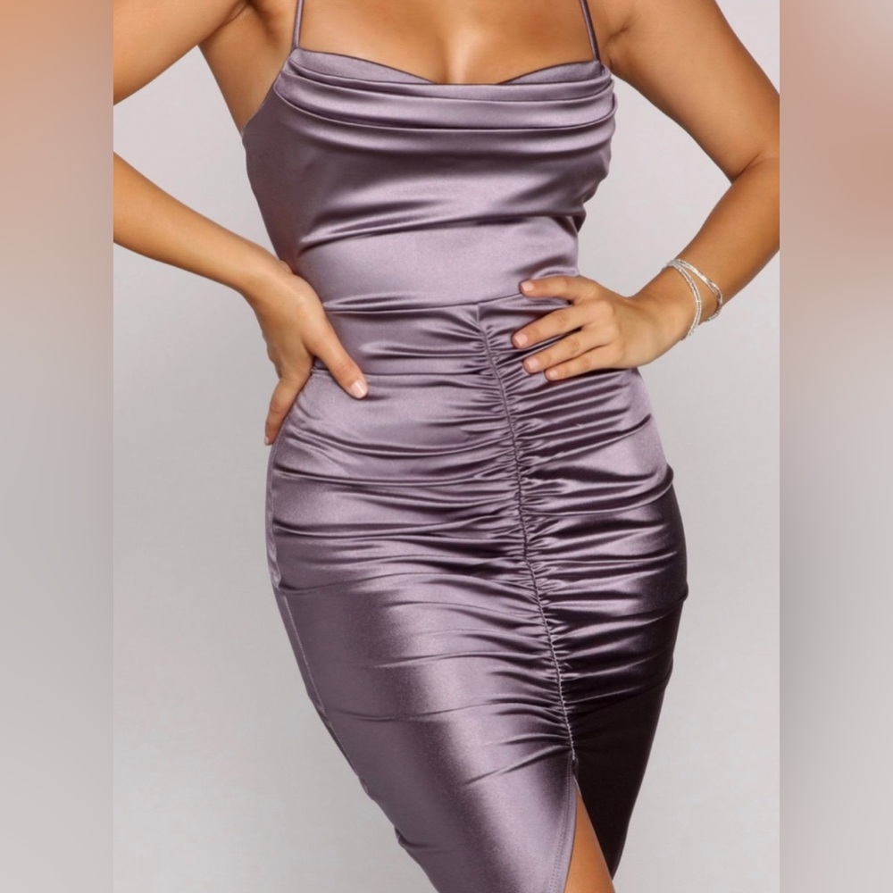 WINDSOR Bre Formal Satin Ruched MIDI Dress